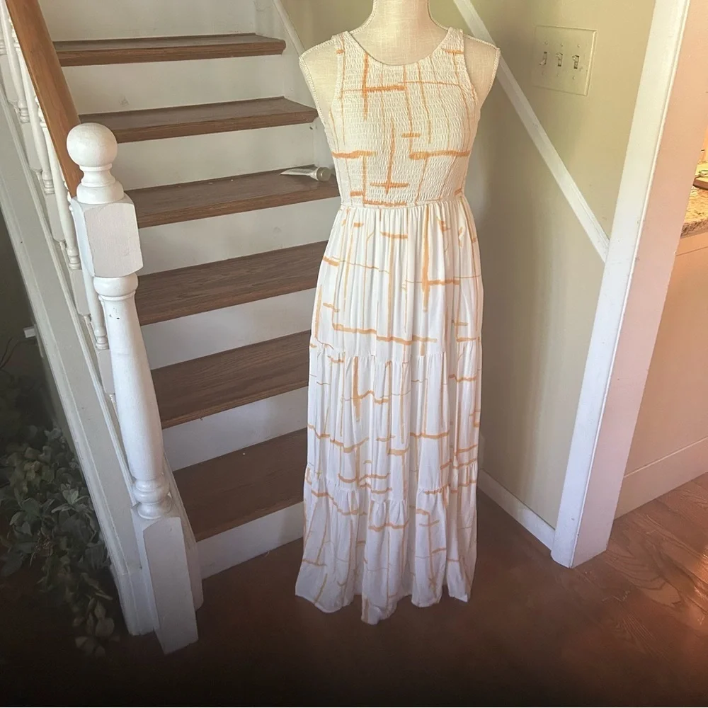 Petal and pup Aliza maxi dress. Women’s Large  Ruched Top White/Apricot Pockets - Picture 2 of 10